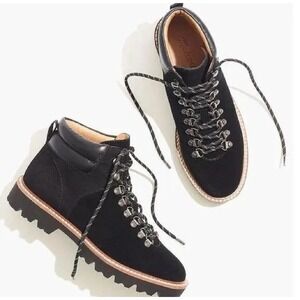 Madewell Citywalk Lugsole Hiker Boots Black Suede Size 8 Y2K $198